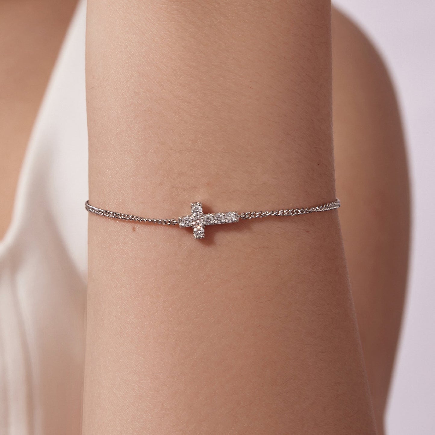 925 Sterling Silver Moissanite Bracelet 15+6cm, Plated White Gold, for Women