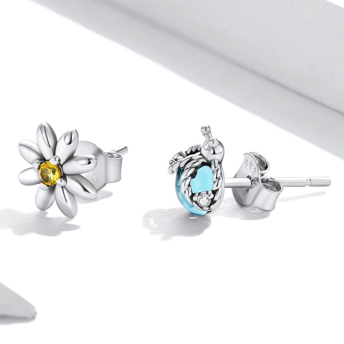 925 Sterling Silver Ladybird Earrings with Pavé Set CZ, 0.7cm for Women