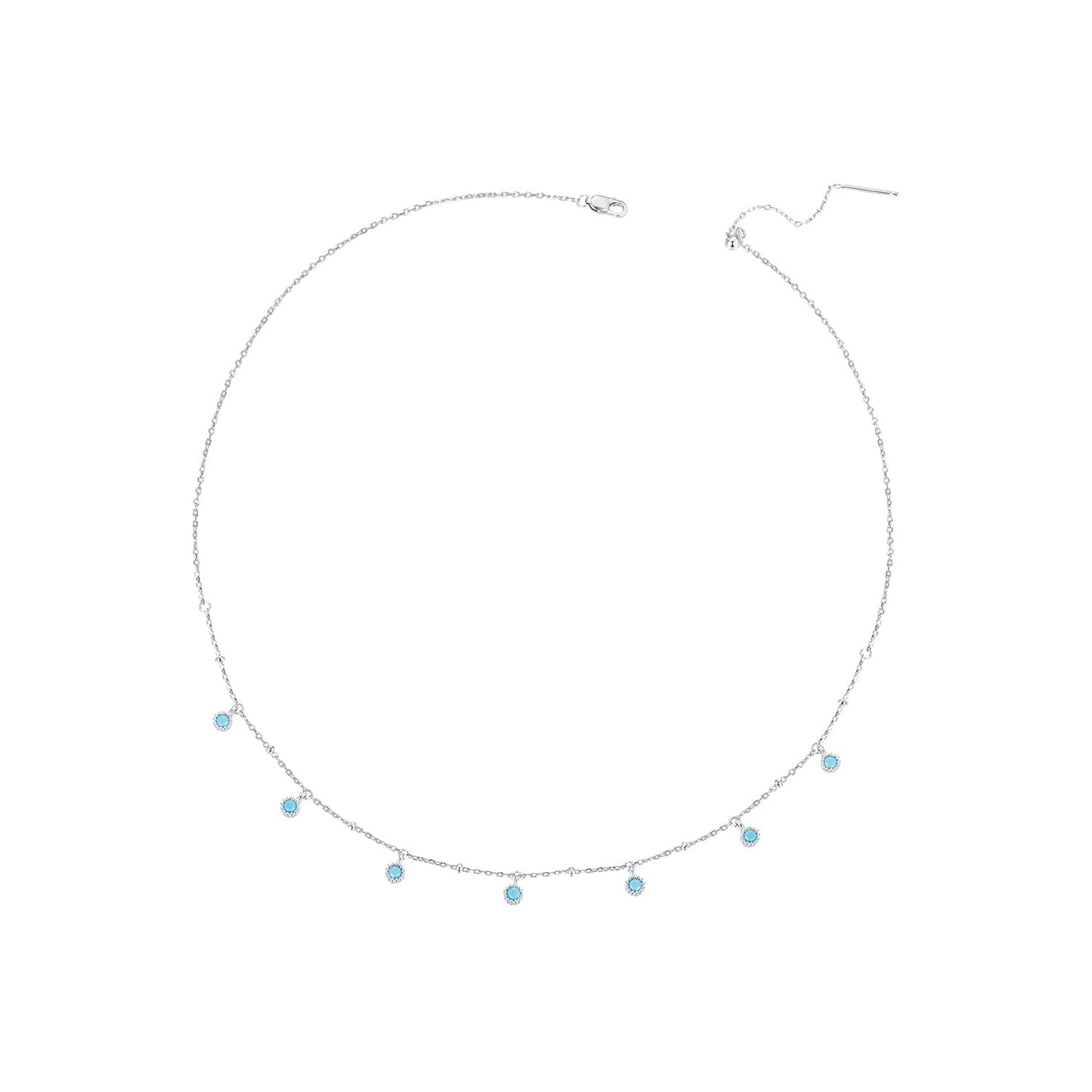 925 Sterling Silver Necklace with Synthetic Turquoise in White Gold, Adjustable 450mm for Women