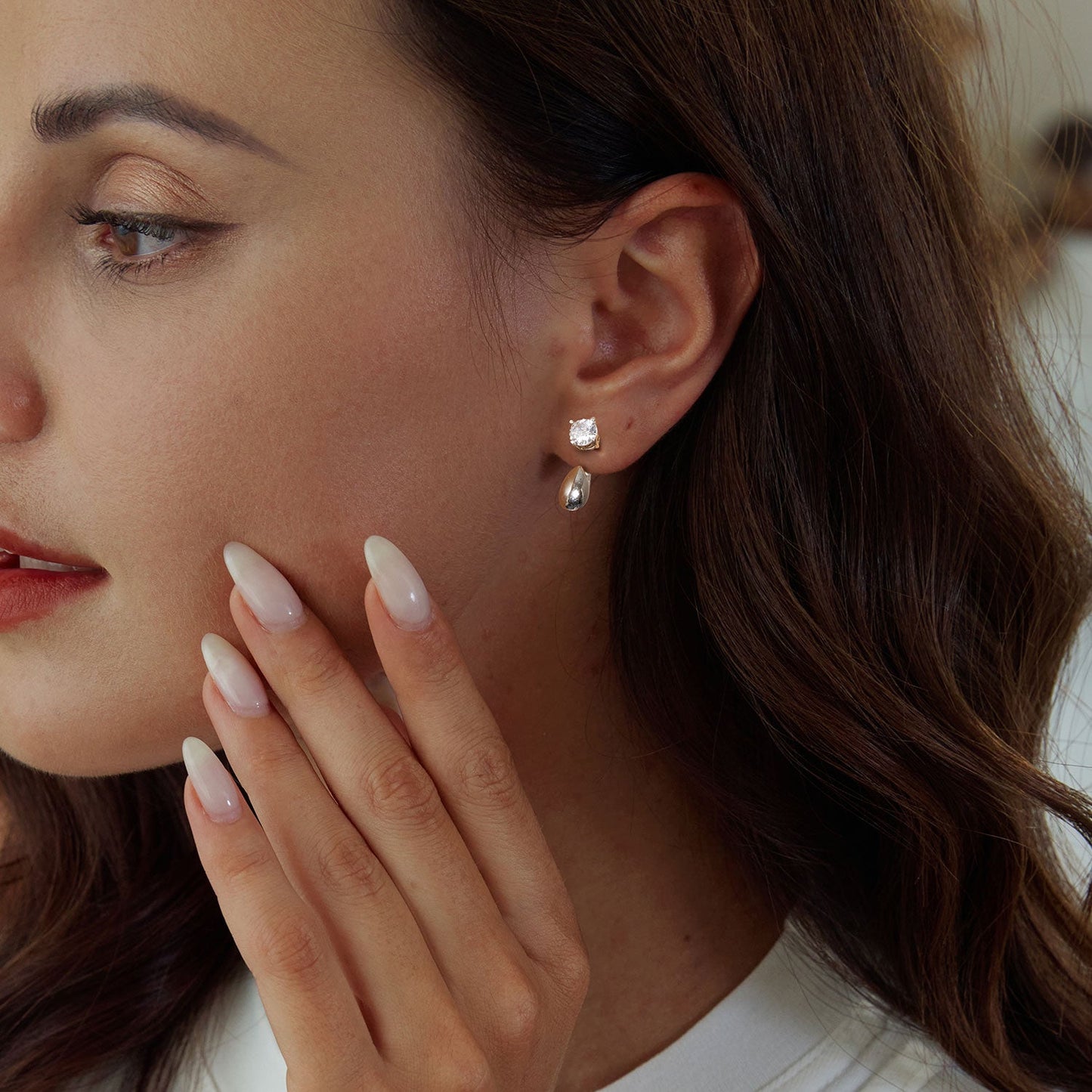 925 Sterling Silver Plated White Gold Earrings with Pavé Setting CZ