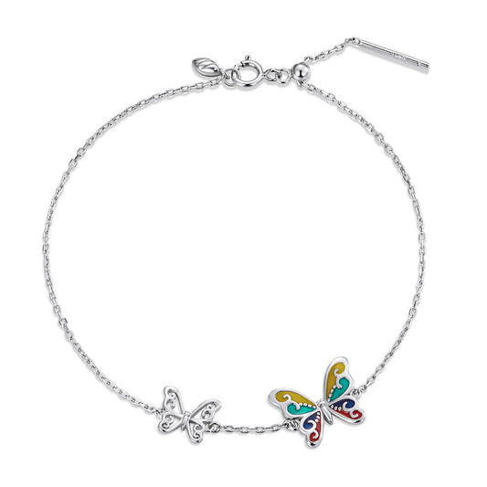 925 Sterling Silver Adjustable Butterfly Enamel Bracelet for Women