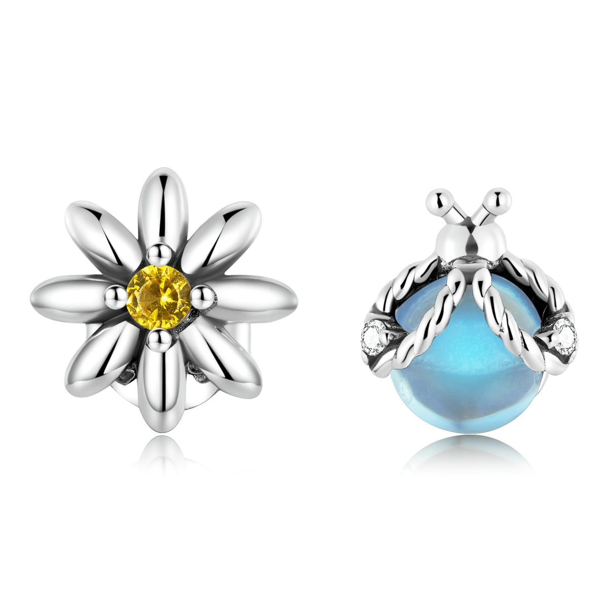 925 Sterling Silver Ladybird Earrings with Pavé Set CZ, 0.7cm for Women