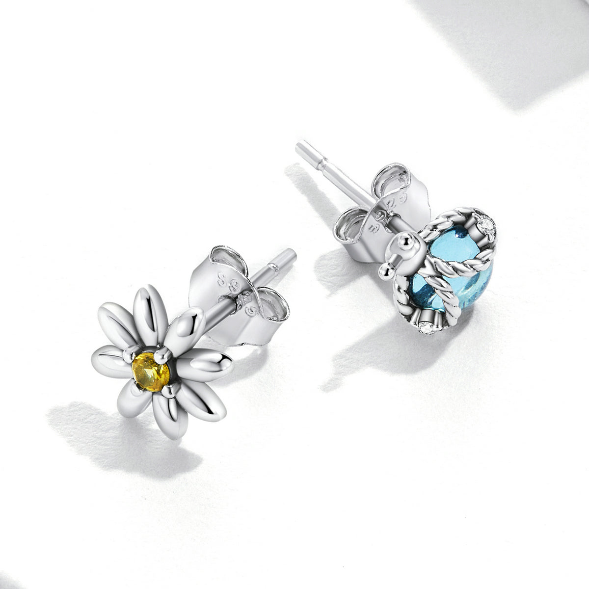 925 Sterling Silver Ladybird Earrings with Pavé Set CZ, 0.7cm for Women