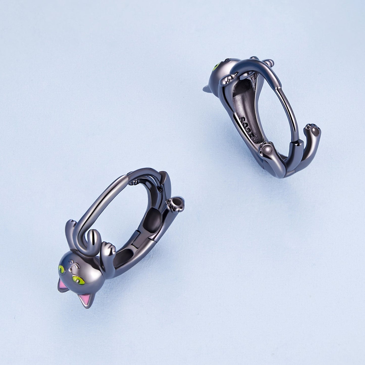 925 Sterling Silver Enamel Black Gold Earrings for Women