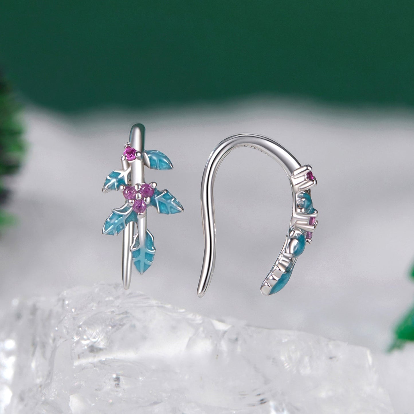 925 Sterling Silver White Gold Plated Enamel Earrings