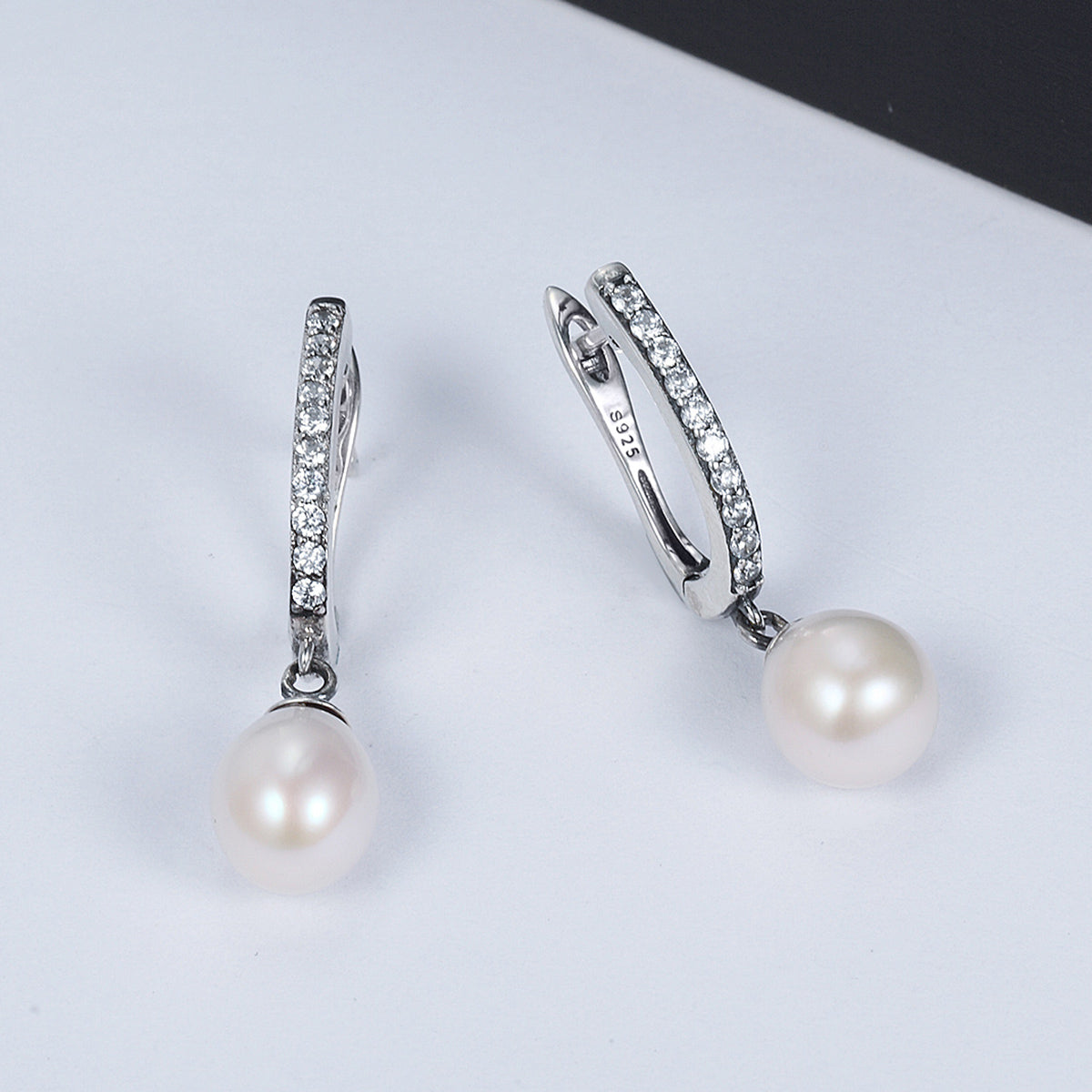 925 Sterling Silver Freshwater Pearl Earrings with Pavé Setting CZ for Women