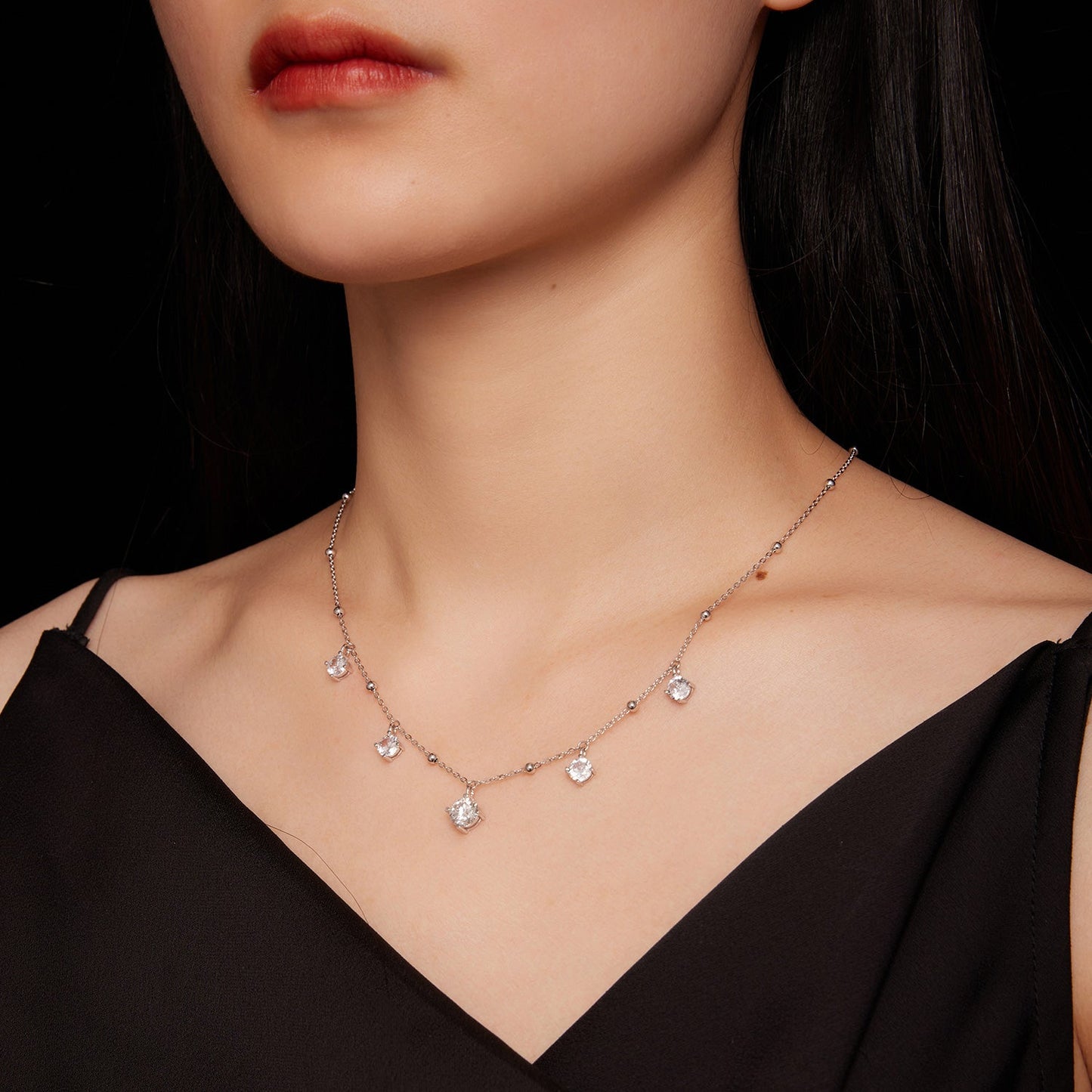 925 Sterling Silver 5.0mm Moissanite Necklace for Women
