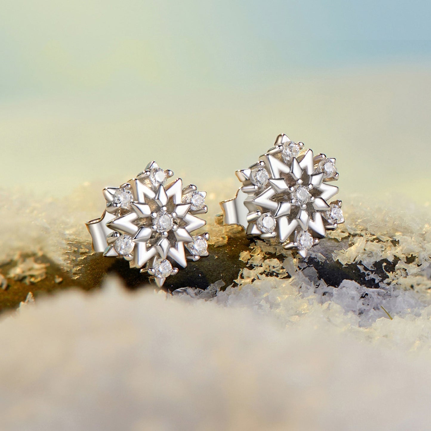925 Sterling Silver Earrings with Pavé Setting CZ and White Gold Plating