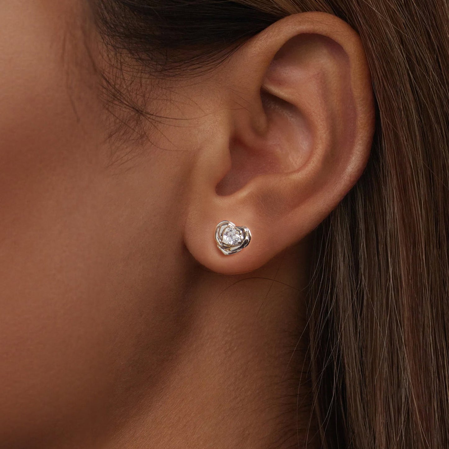 925 Sterling Silver Earrings with Pave Setting CZ and White Gold Plating
