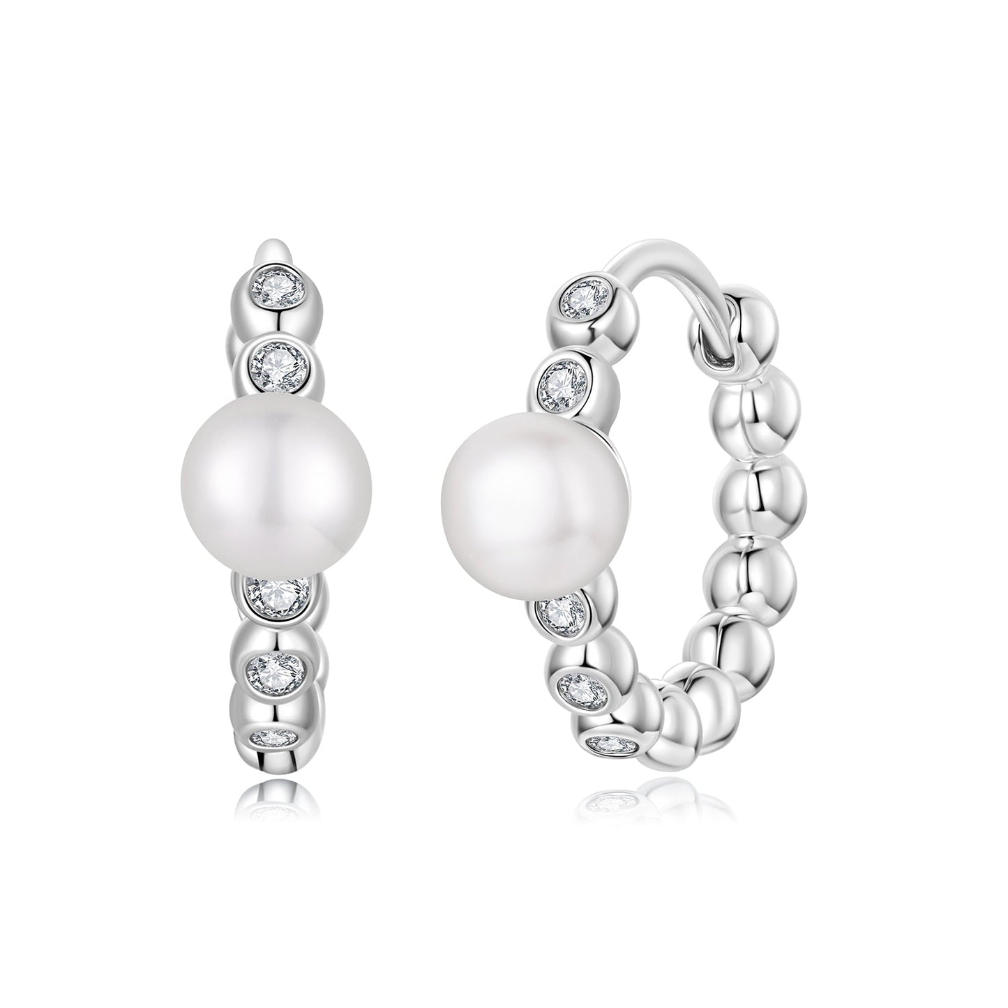 925 Sterling Silver White Gold Plated Moissanite & Pearl Earrings for Women
