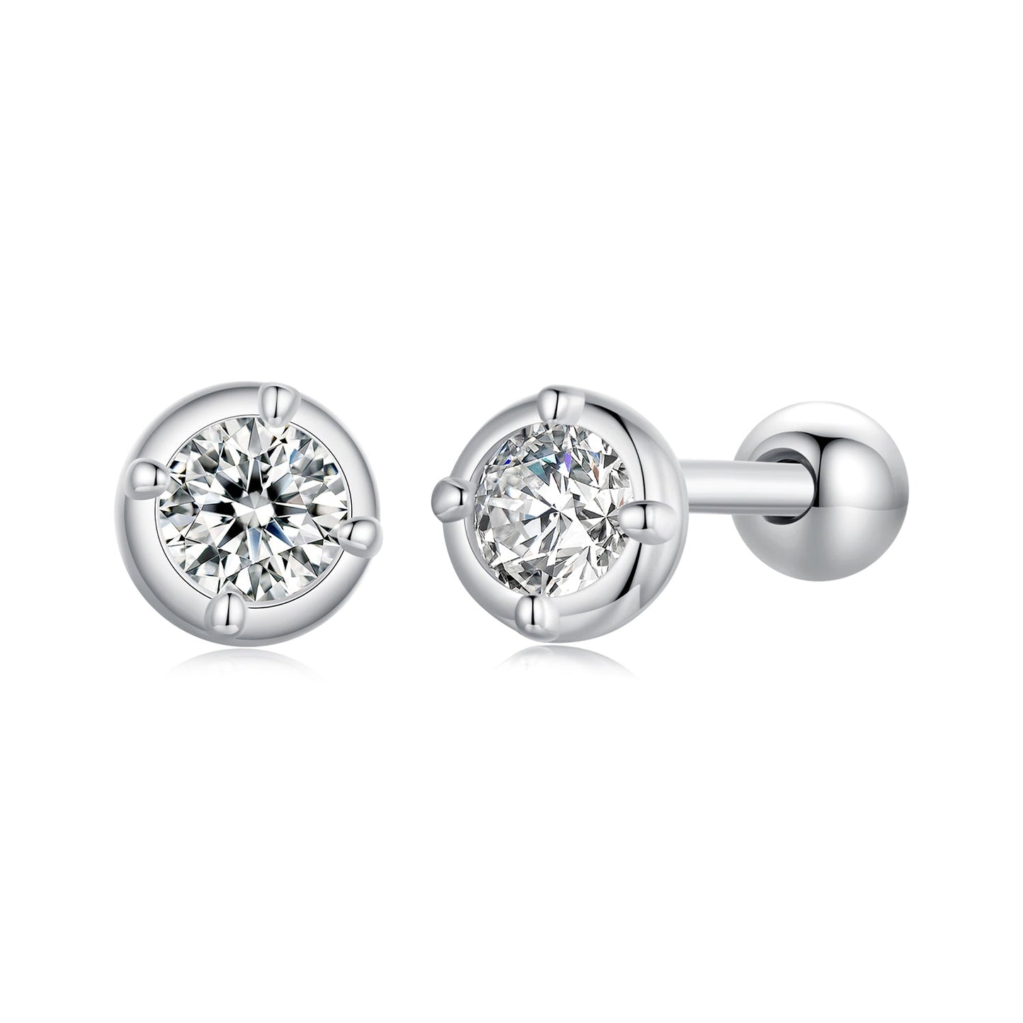 925 Sterling Silver 4mm Moissanite Earrings with Platinum Plating for Women