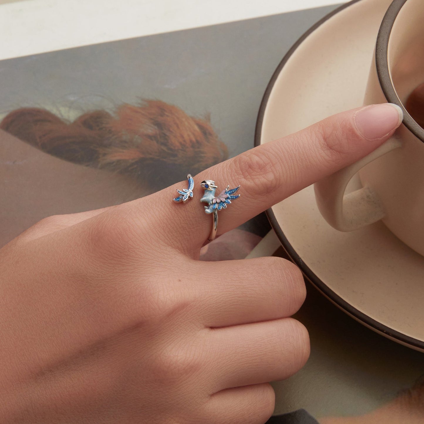 925 Sterling Silver Enamel Process Pavé CZ White Gold Ring for Women