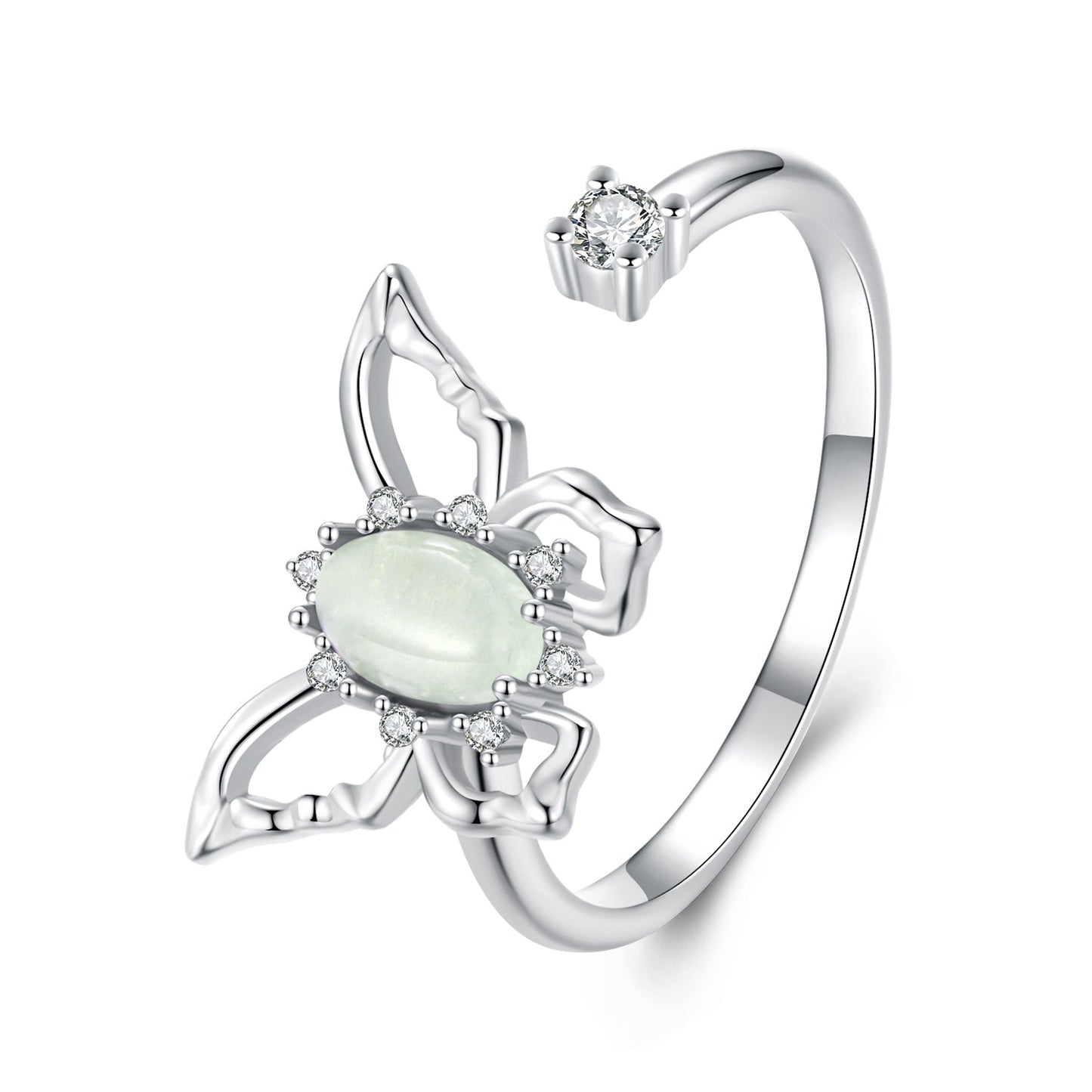 925 Sterling Silver & Natural Jade Pavé Setting Ring for Women