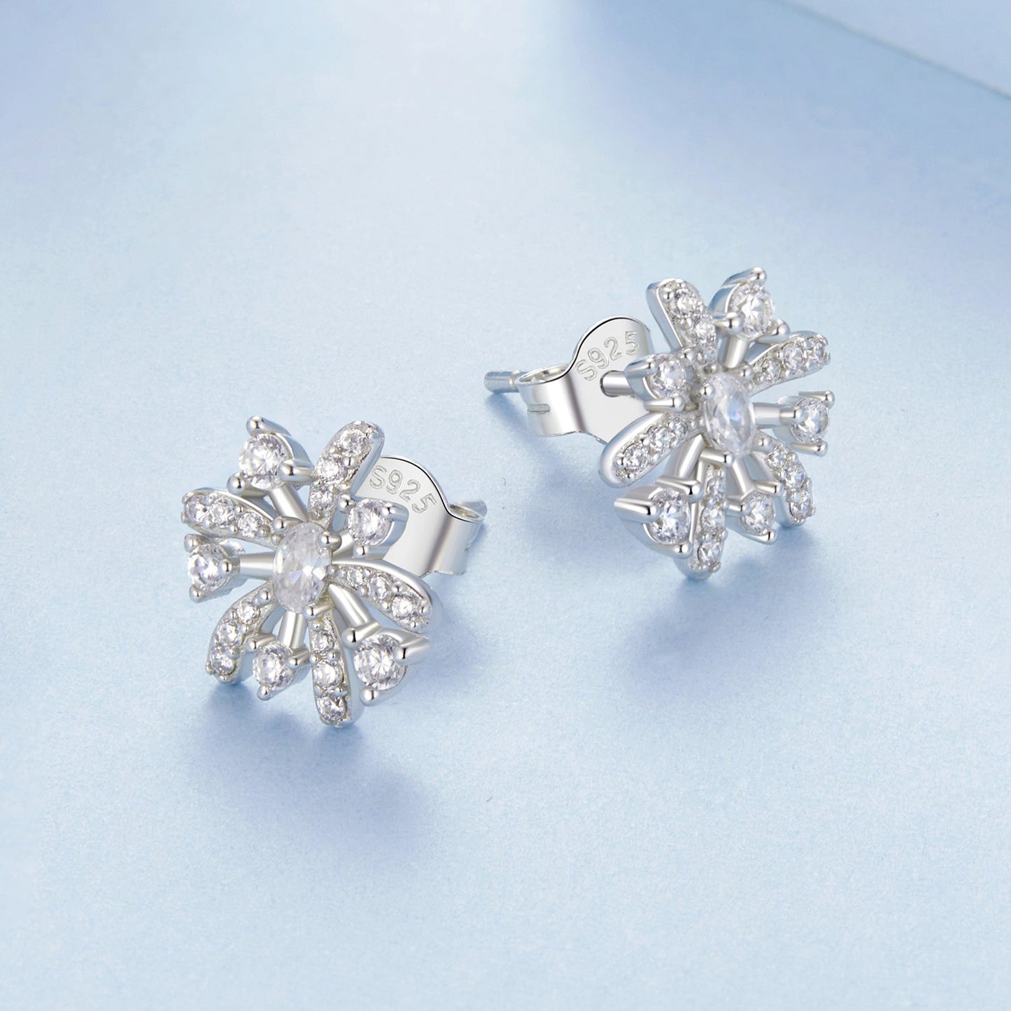 925 Sterling Silver Earrings with Pavé Set CZ in White Gold Finish, 1.1*1.0cm