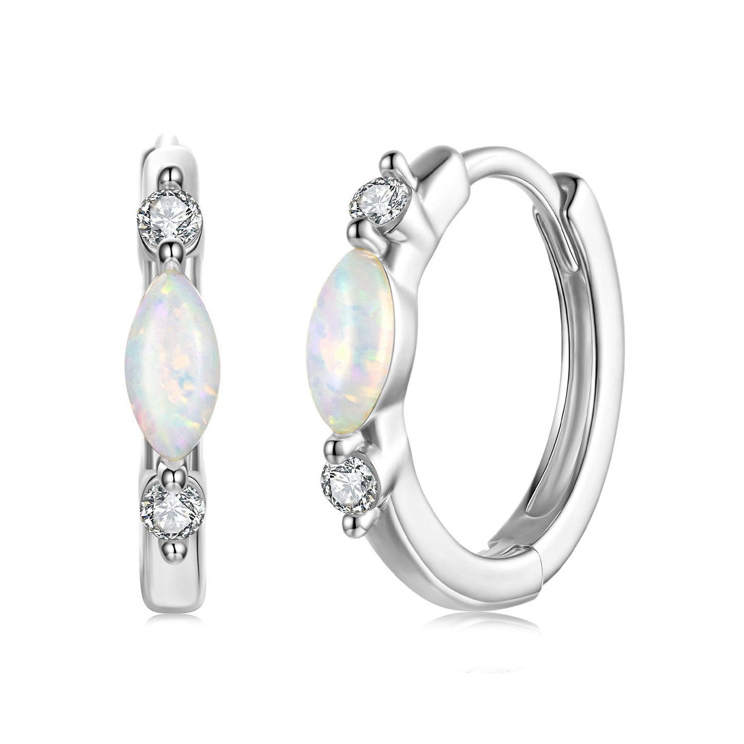 925 Sterling Silver Moissanite and Opal White Gold Plated Earrings for Women
