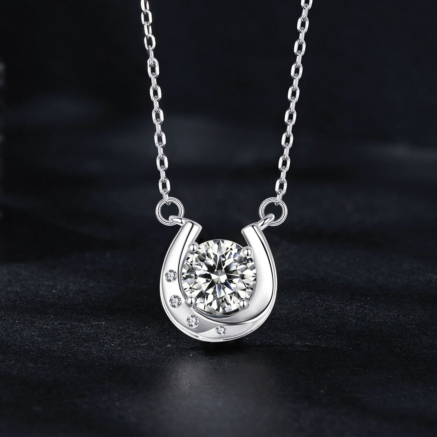 925 Sterling Silver Moissanite Necklace with Pavé Setting, 1 Carat, 400mm Length for Women