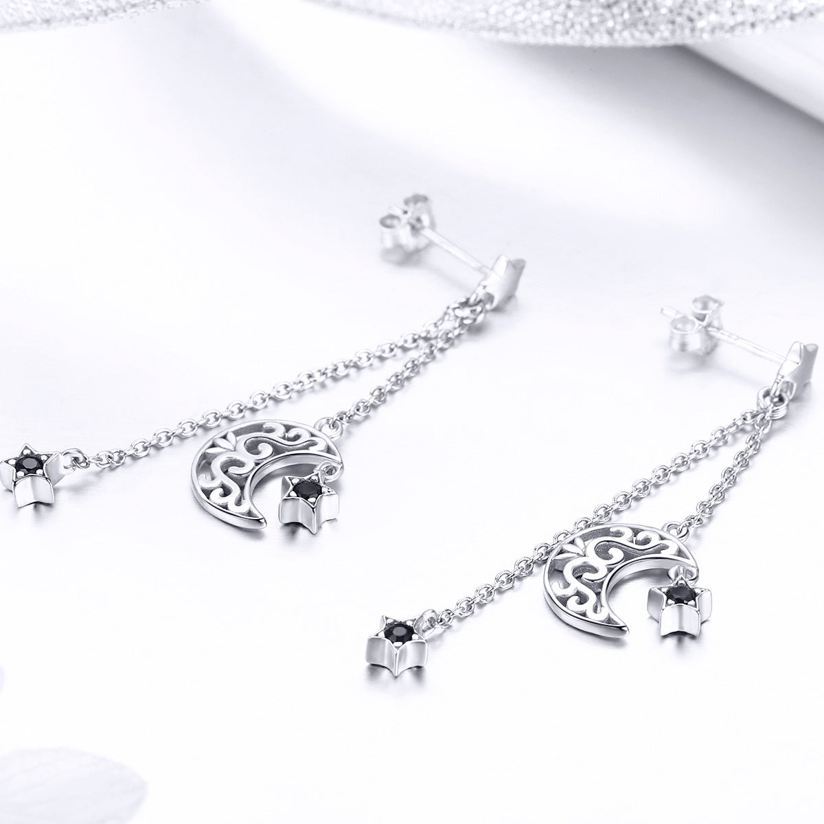 925 Sterling Silver Earrings with Plated Platinum and CZ - 4.4 x 1.0 cm for Women