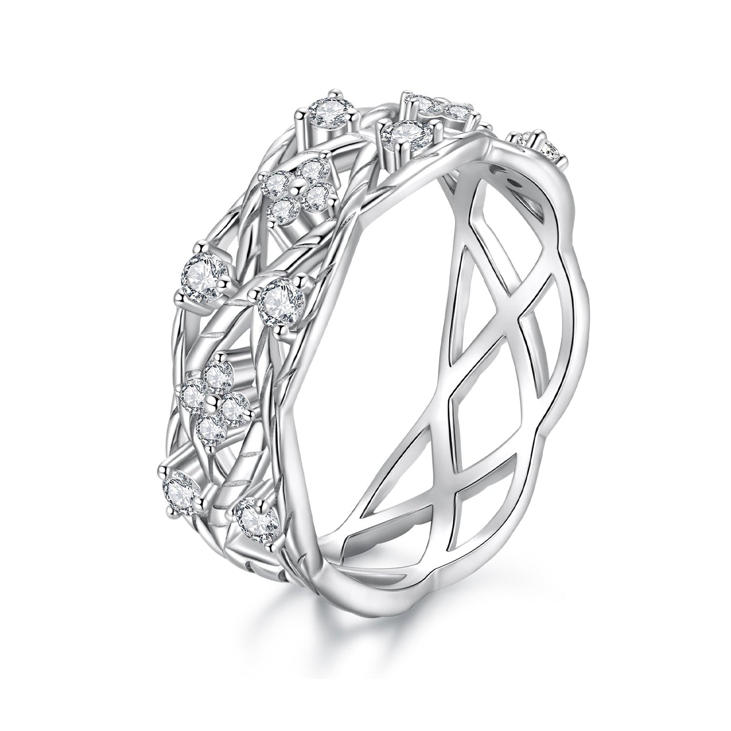 925 Sterling Silver 0.14 Carat Moissanite Ring in Size 8 for Women