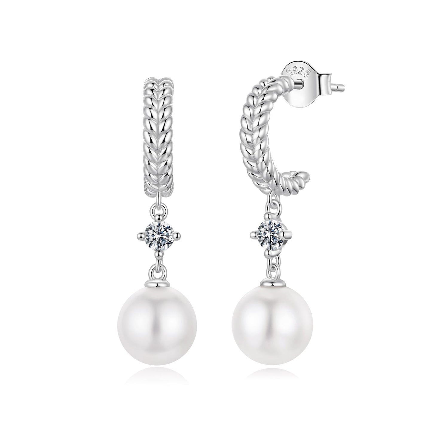 925 Sterling Silver Moissanite and Synthetic Pearl Earrings for Women