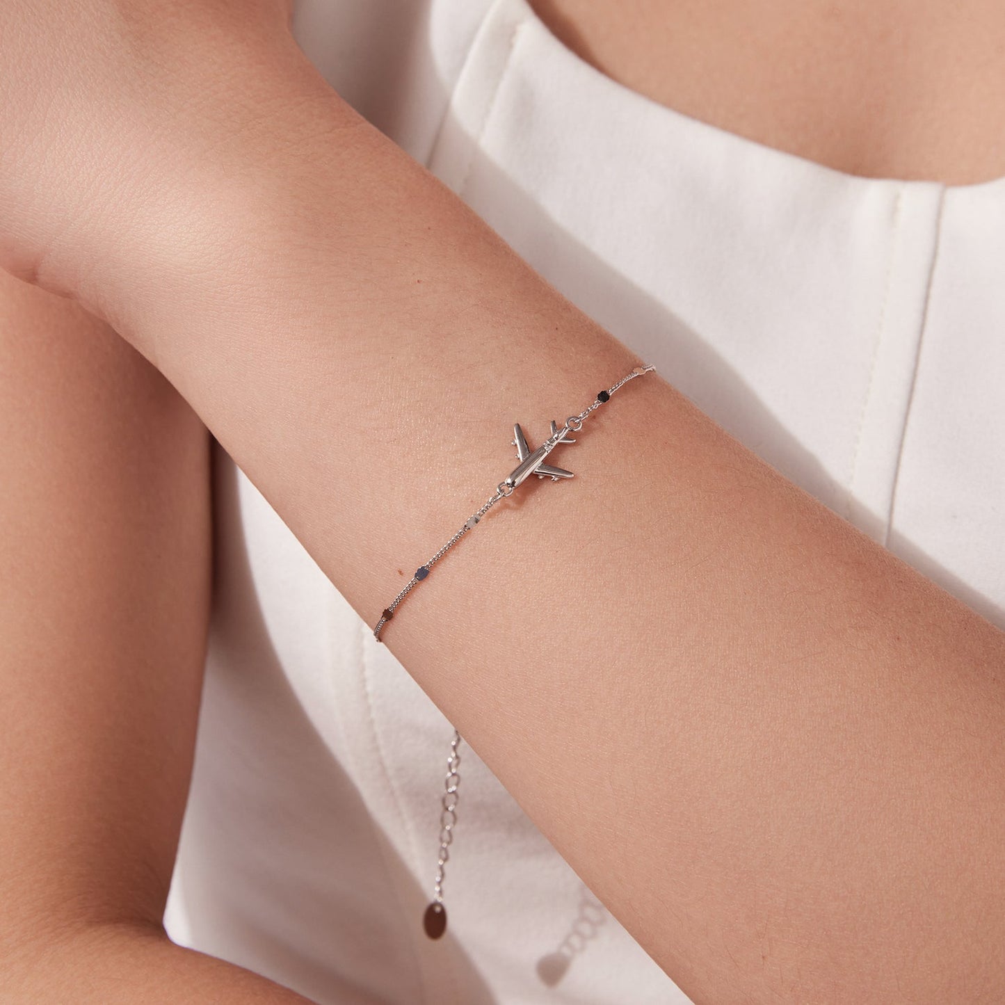925 Sterling Silver White Gold Plated 16+5cm Bracelet with CZ Pendant for Women