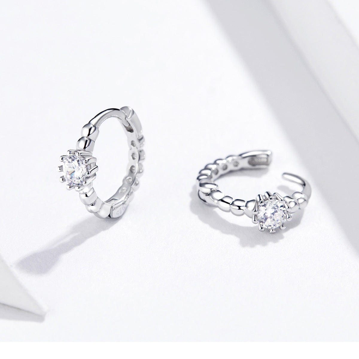 925 Sterling Silver Earrings with Pavé Setting CZ - 1cm for Women