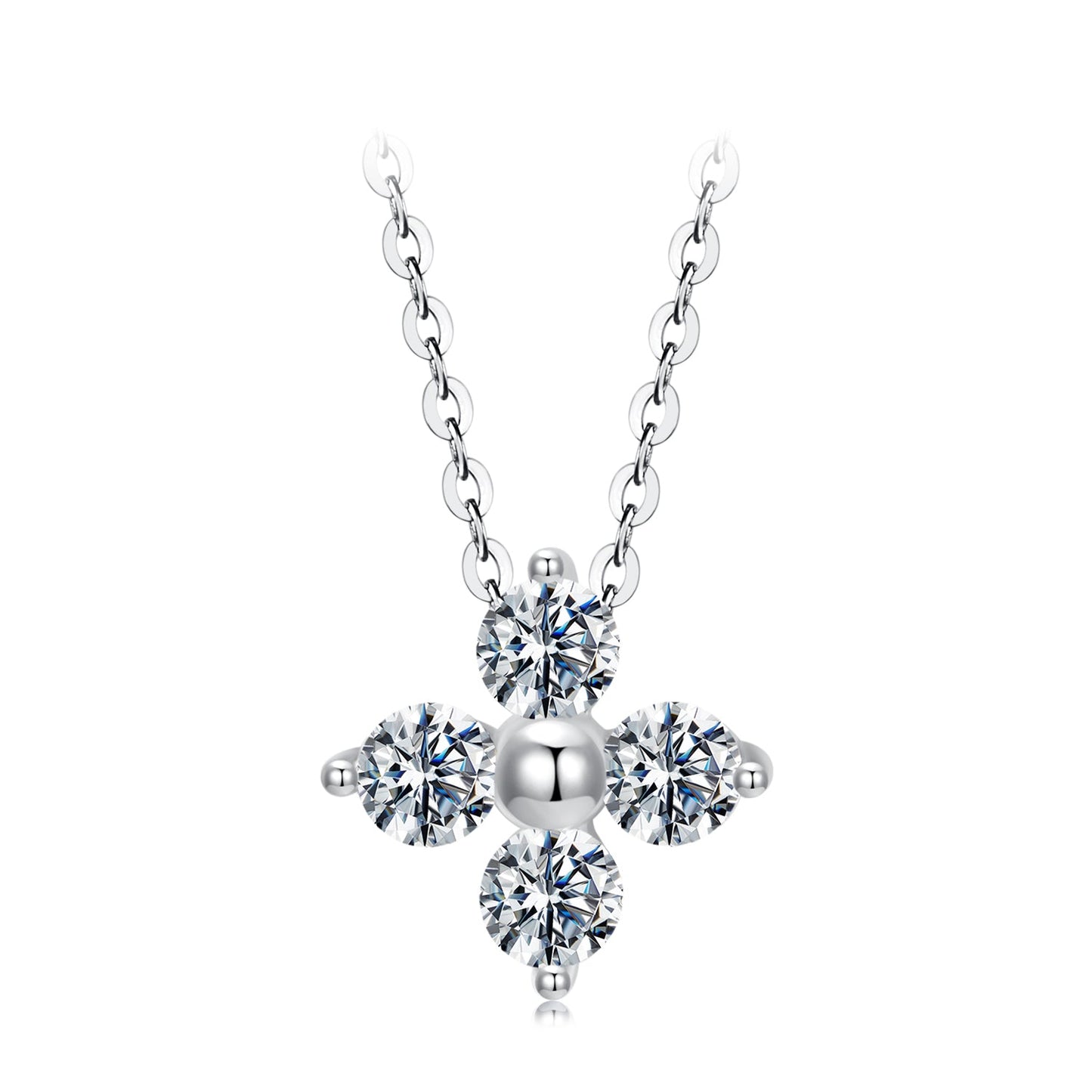 925 Sterling Silver & White Gold Plated Moissanite Necklace 40+5cm for Women