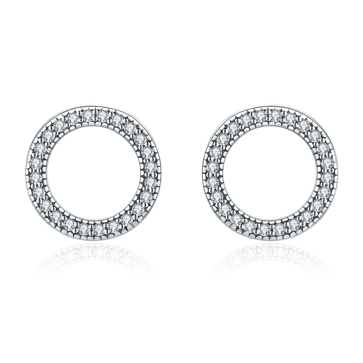 925 Sterling Silver Oxidized Pavé Setting CZ Earrings 1.1cm for Women