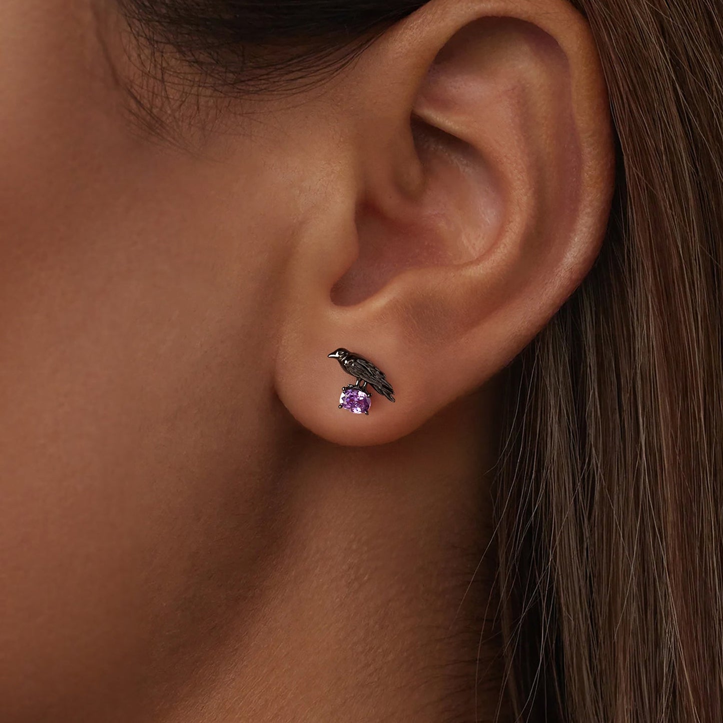 925 Sterling Silver Earrings with Pavé Setting CZ in Black Gold - Size 0.8*1.1cm for Women