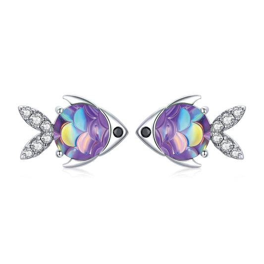 925 Sterling Silver Earrings with CZ and Resin, 0.8*1.2cm