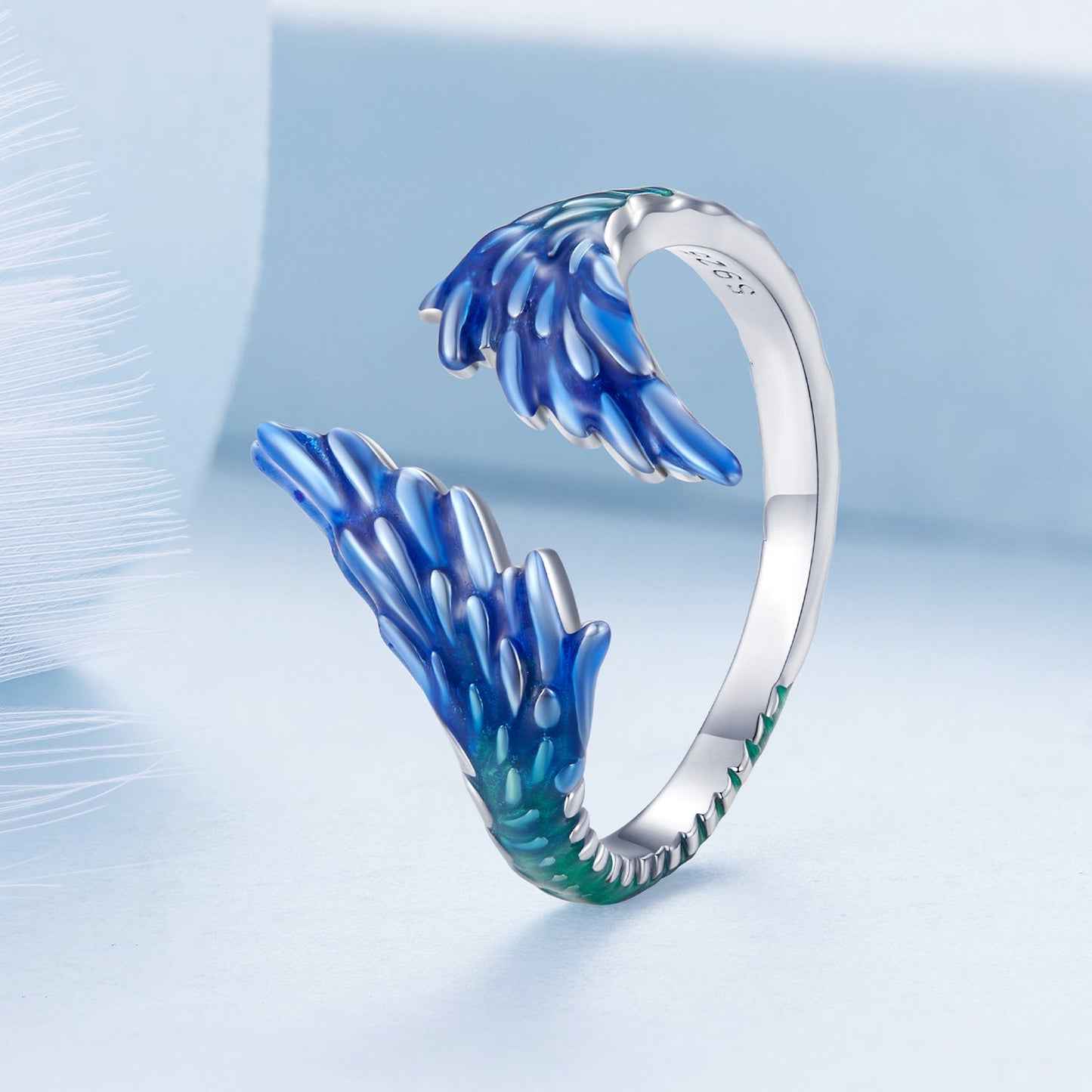 925 Sterling Silver Enamel Ring Size 9.0 for Women