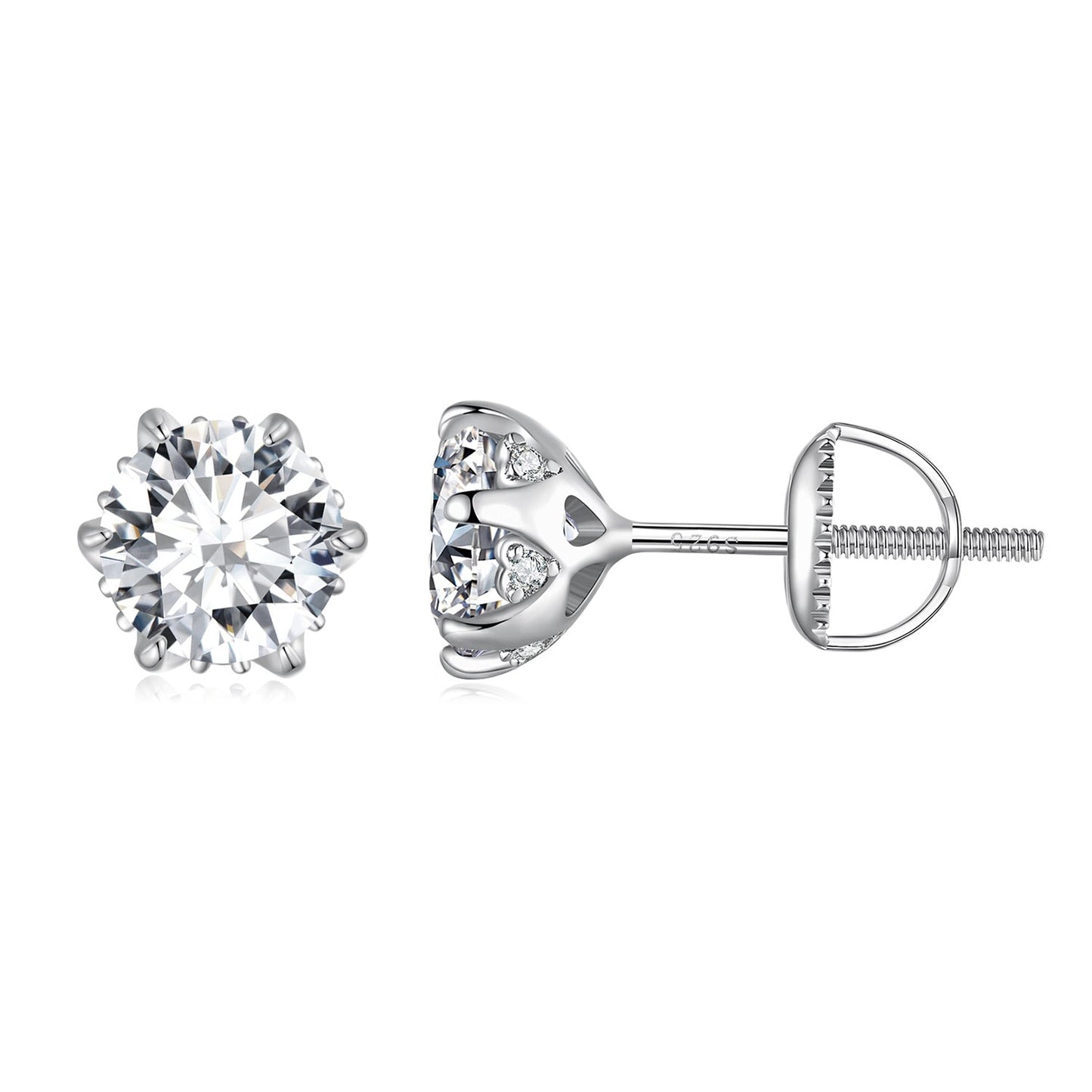 925 Sterling Silver 6.5mm Moissanite Earrings for Women