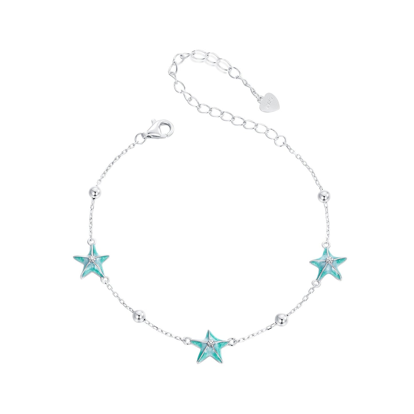925 Sterling Silver Starfish Design Bracelet with Enamel Process