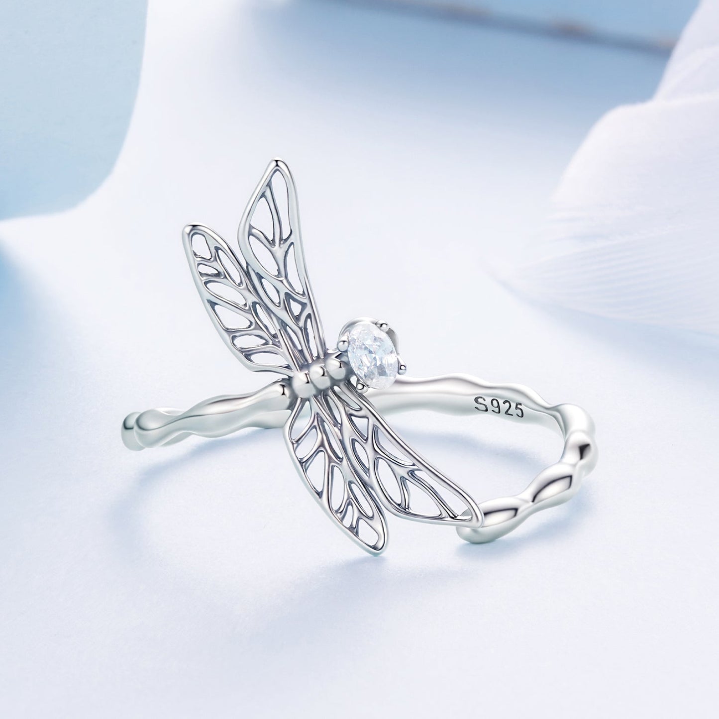 925 Sterling Silver Dragonfly Ring for Women with Cubic Zirconia