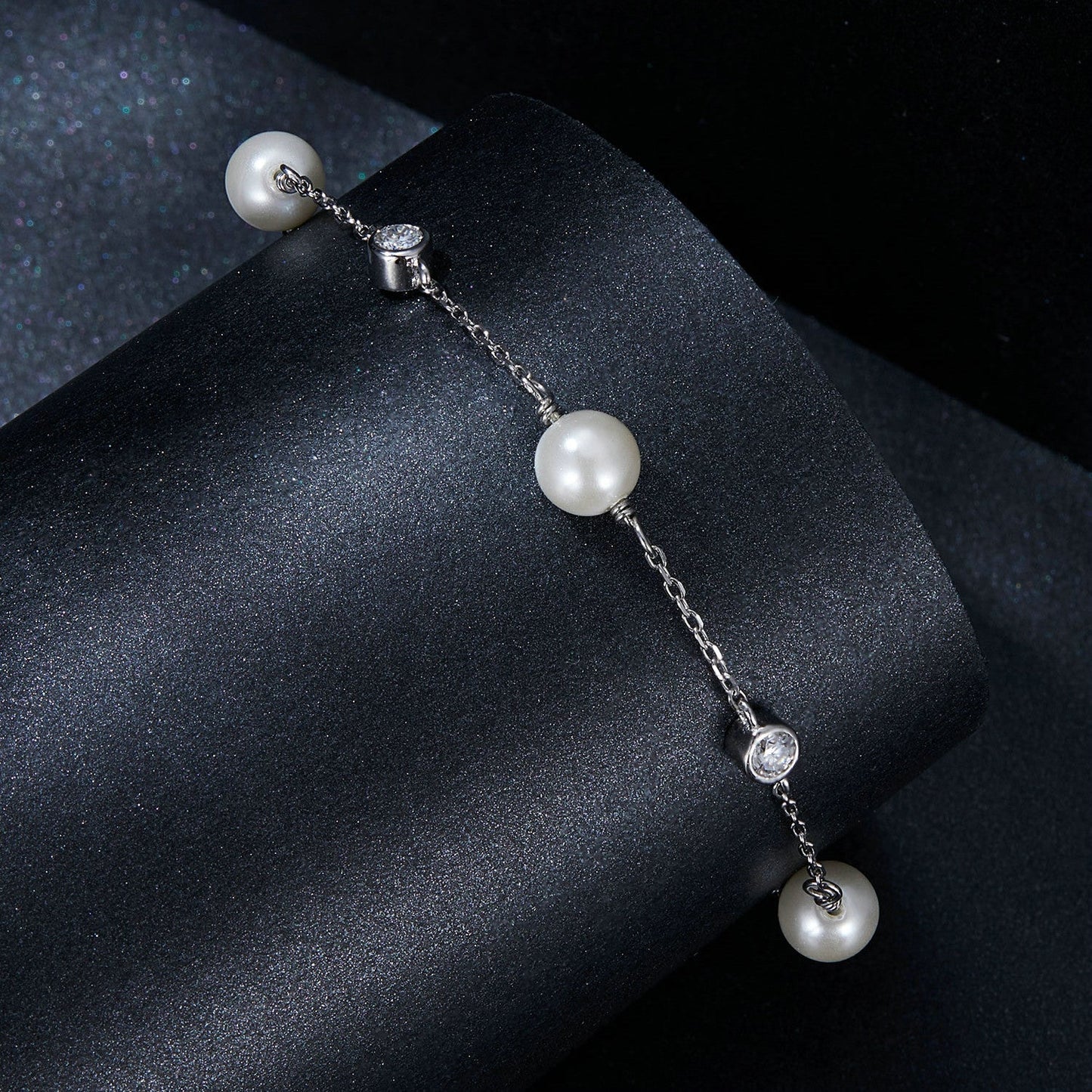 925 Sterling Silver 3mm Moissanite & Shell Pearl Bracelet for Women