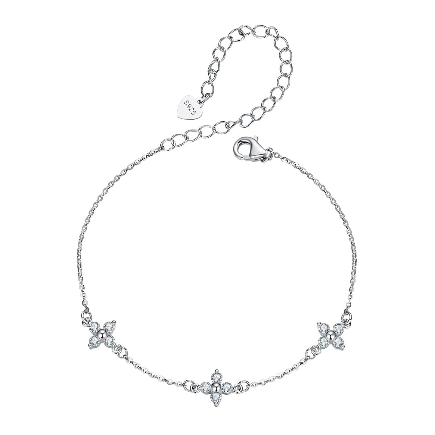 925 Sterling Silver & Plated White Gold Moissanite Bracelet 15+6cm for Women
