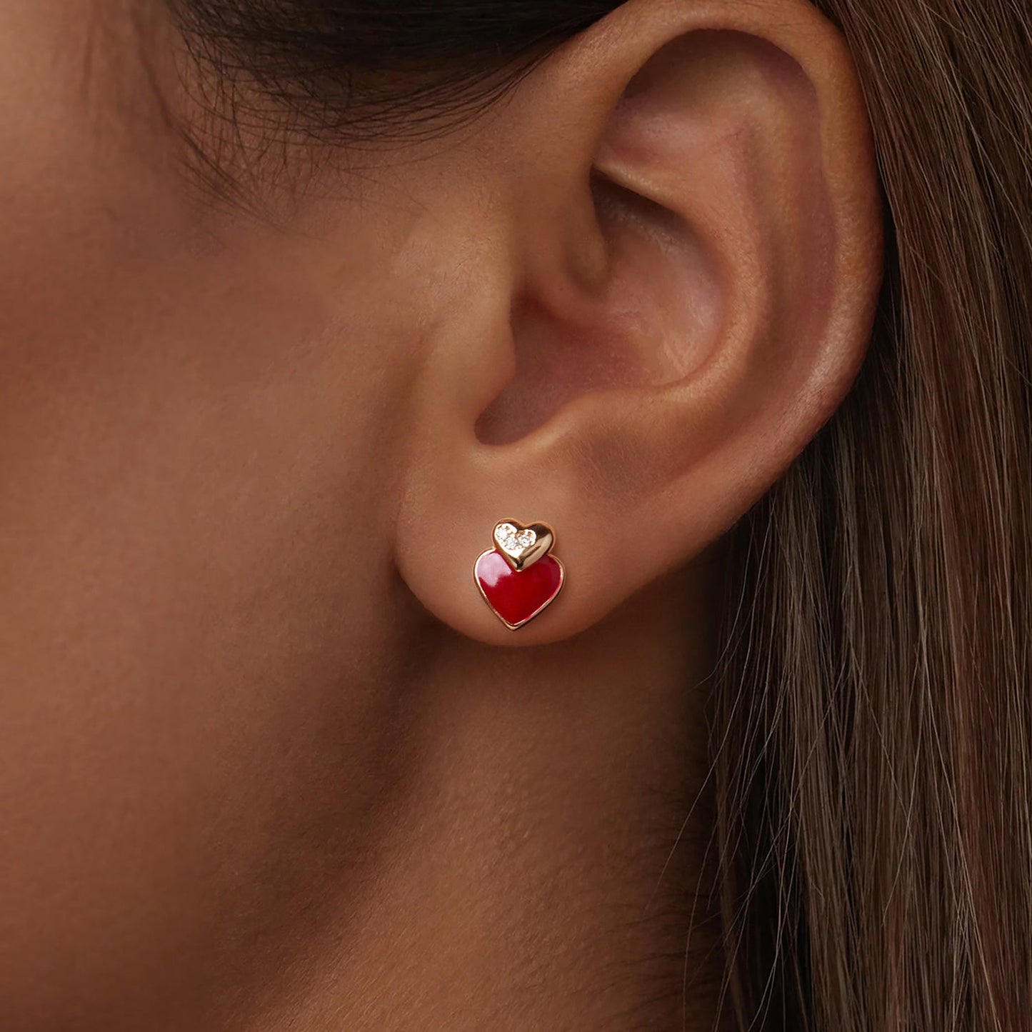 925 Sterling Silver Earrings with Enamel Finish and Pavé Setting in Rose Gold
