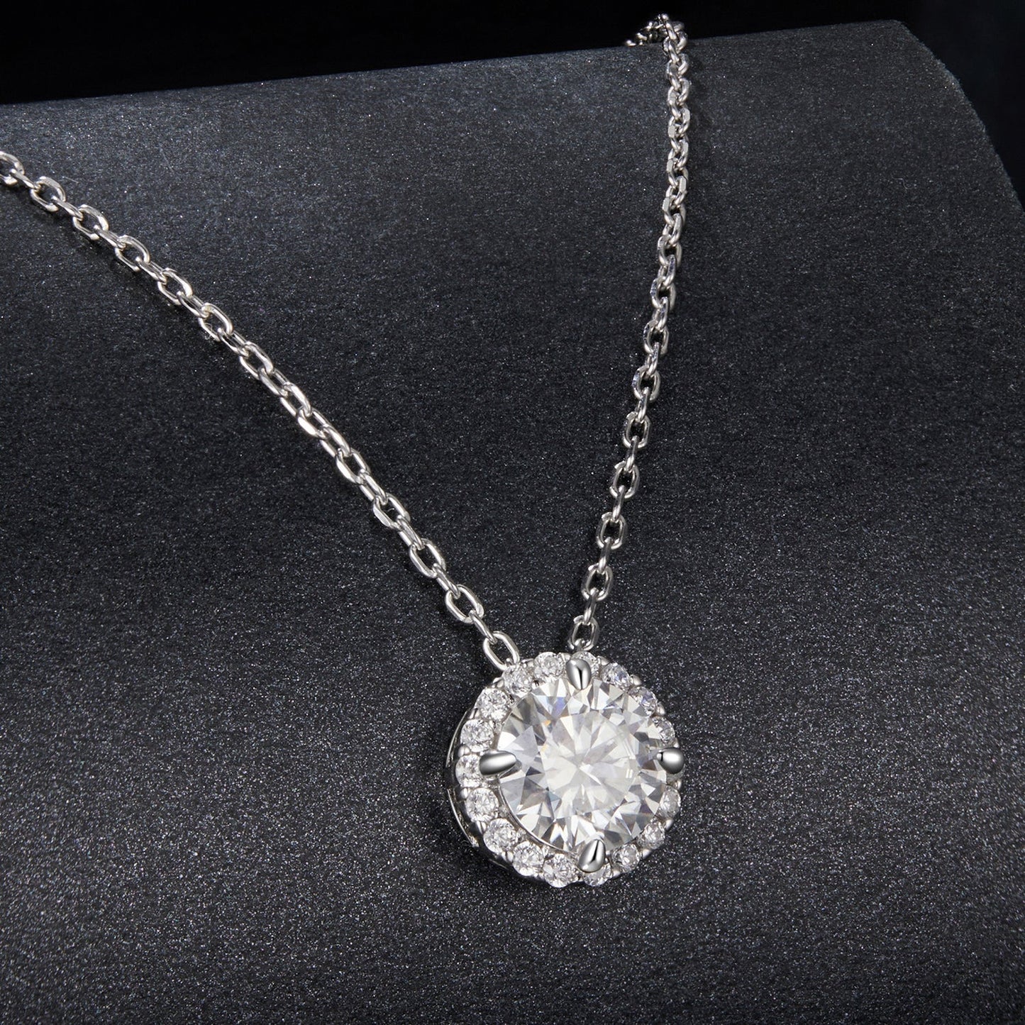 925 Sterling Silver Moissanite Necklace 40+5cm with Pavé Setting for Women