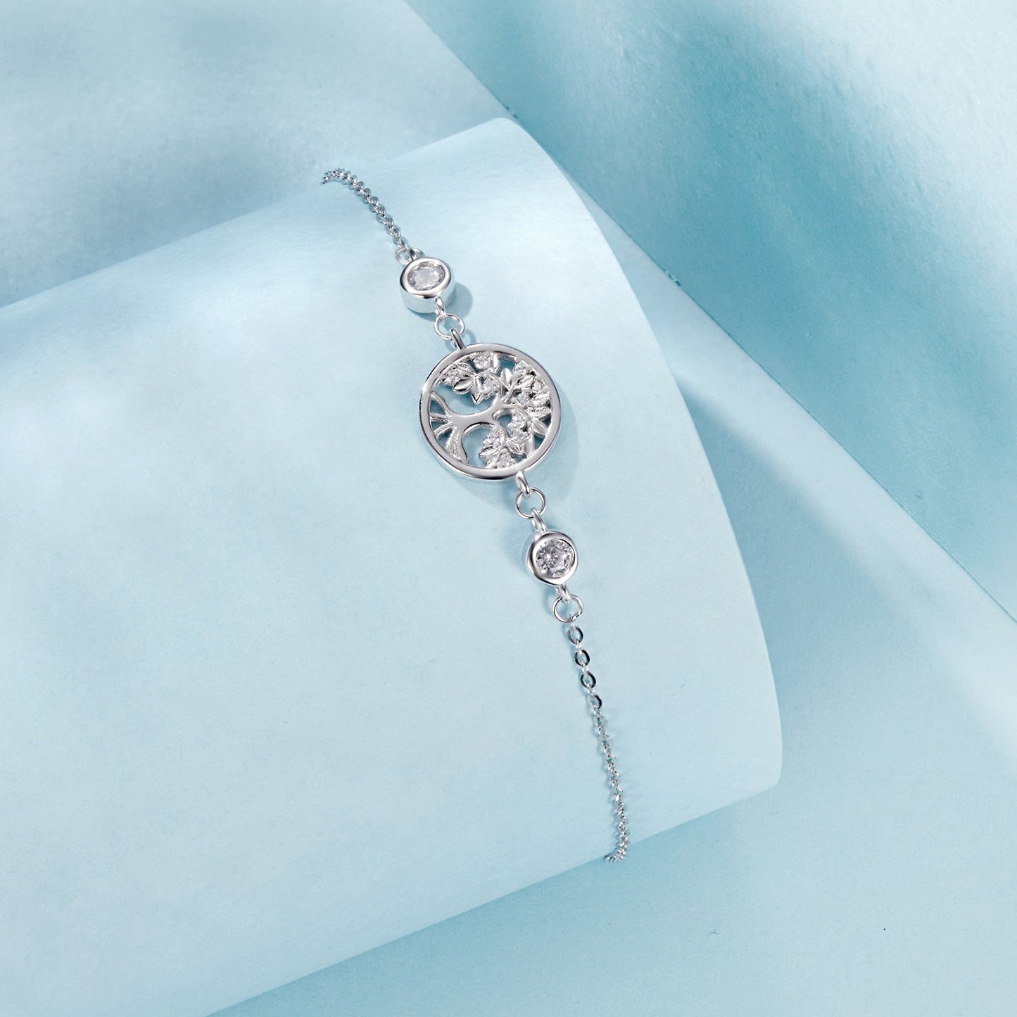 925 Sterling Silver White Gold Plated Bracelet with CZ Pendant