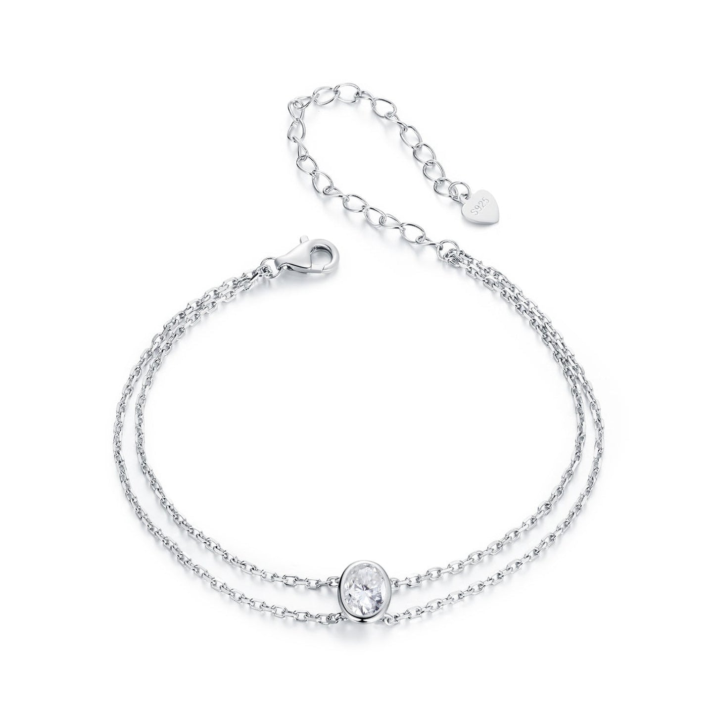 925 Sterling Silver Moissanite 1 Carat Bracelet for Women - White Gold Plated, 150+60mm