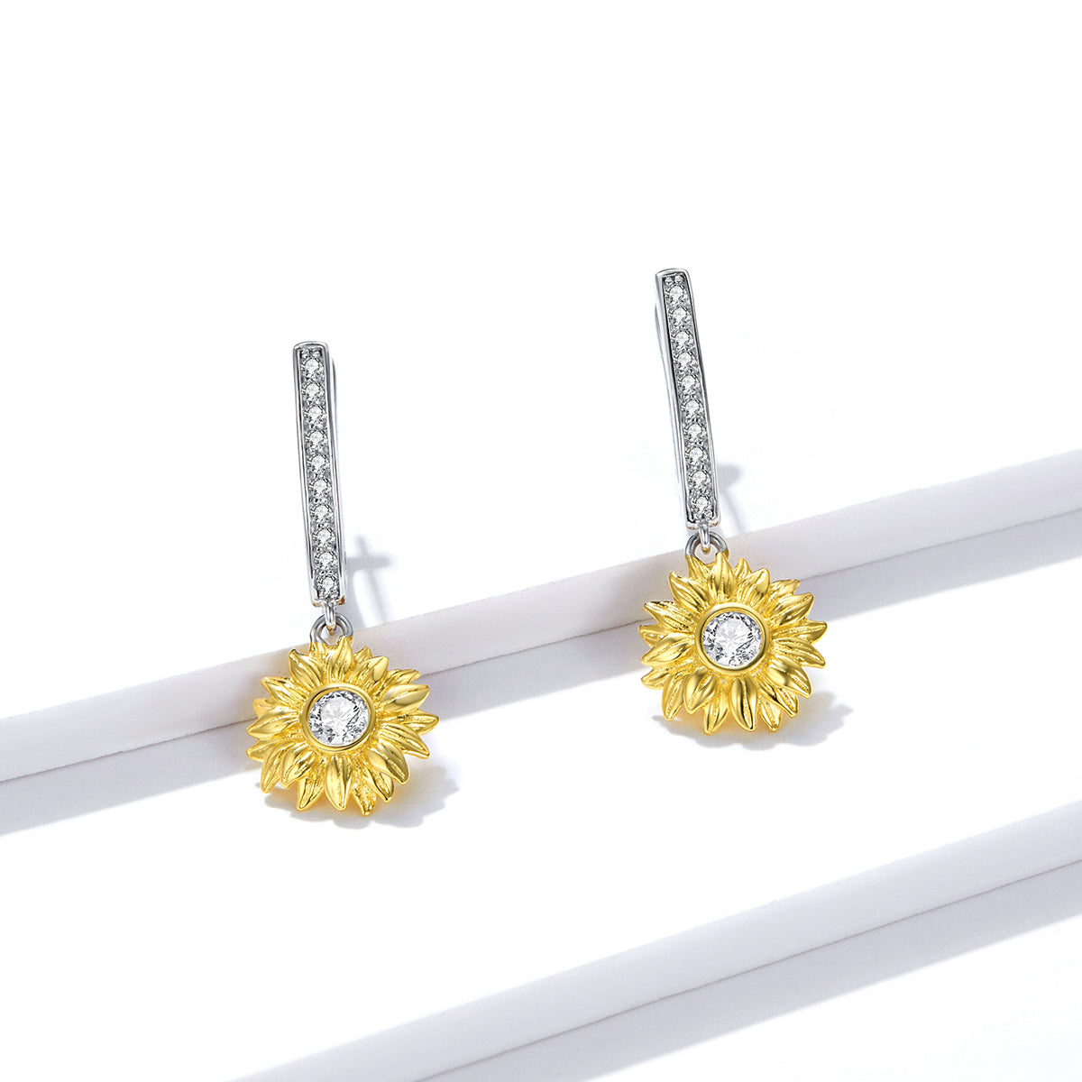 S925 Sterling Silver Plated Gold Pavé Setting CZ Earrings