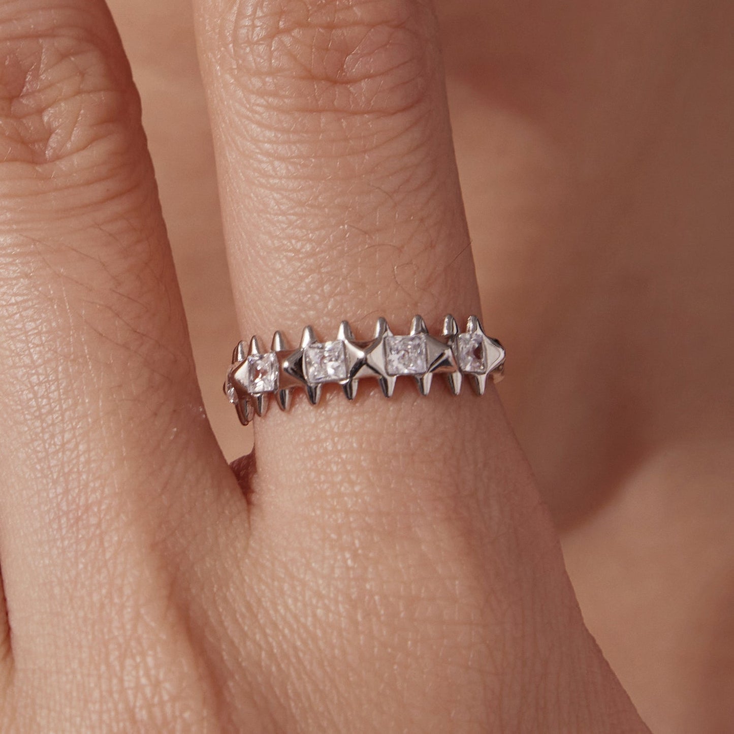 925 Sterling Silver 0.24cm White Gold Plated Ring with CZ for Women Size 6