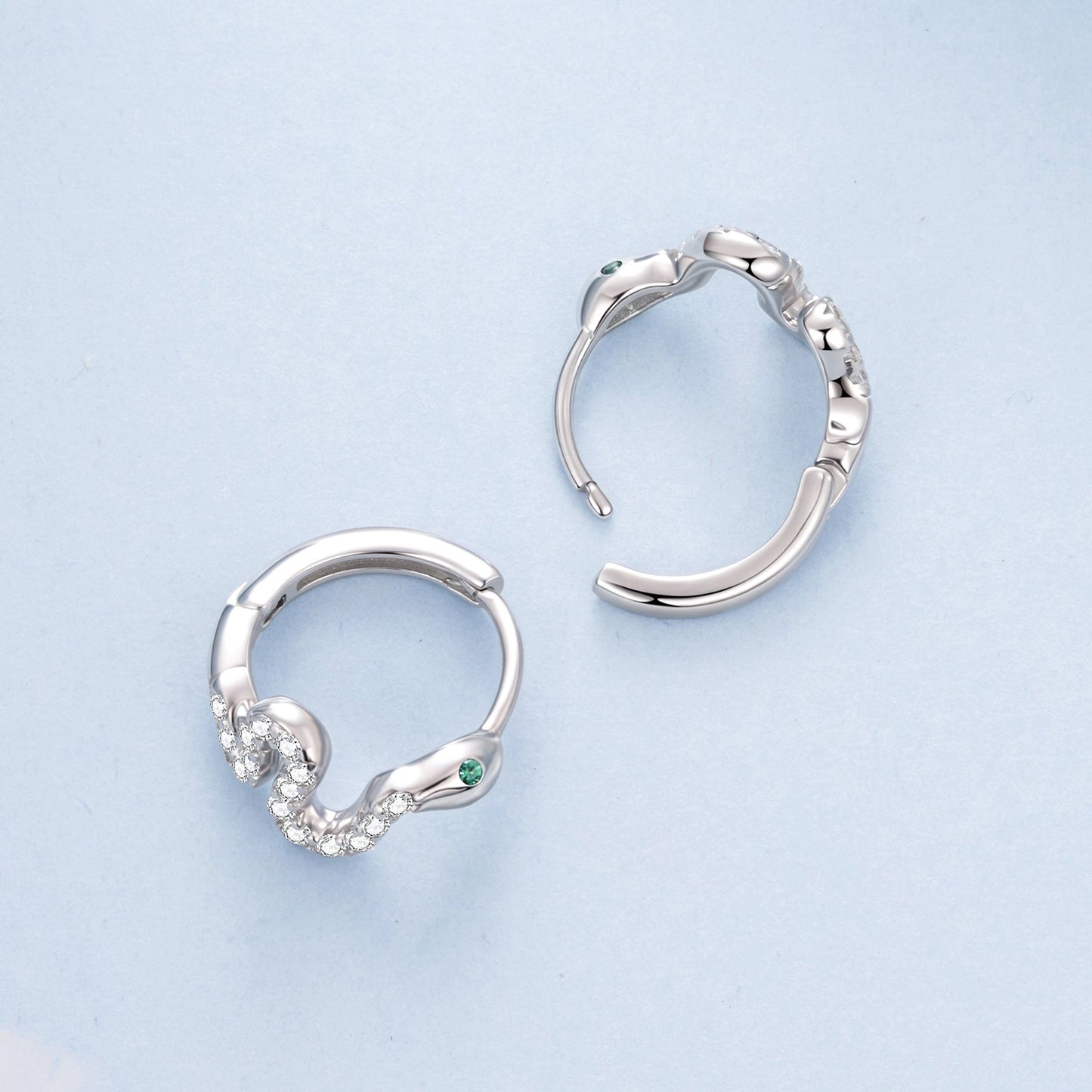 925 Sterling Silver Hoop Earrings with White Gold Plating and CZ Stones