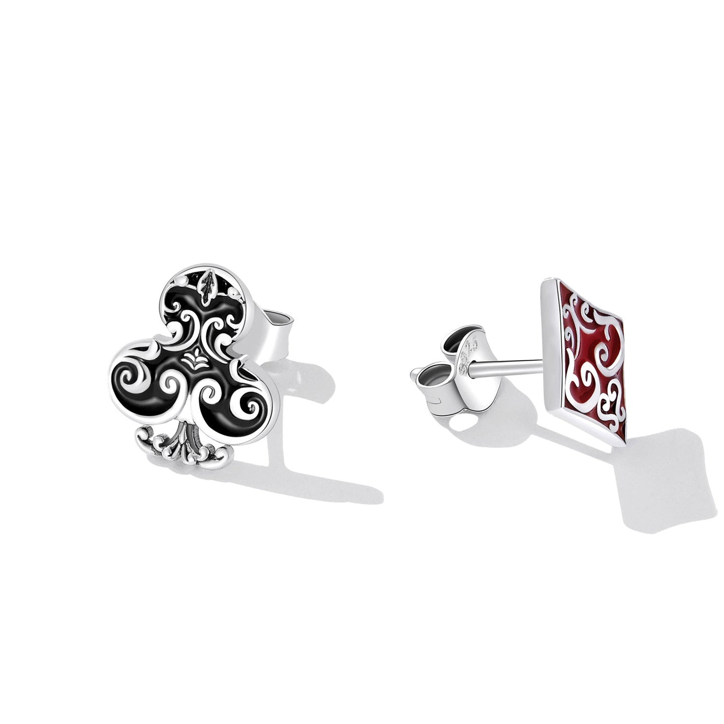 925 Sterling Silver Oxidized Enamel Plum Blossom Earrings for Women - 1.2 x 1.0 cm