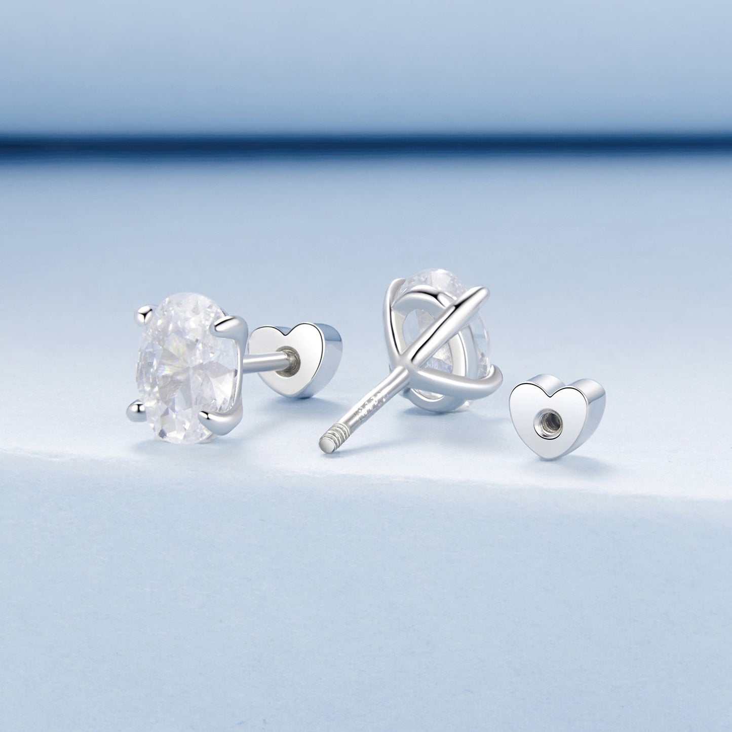 925 Sterling Silver Earrings with Pavé Setting CZ, 0.7*0.5cm, for Women