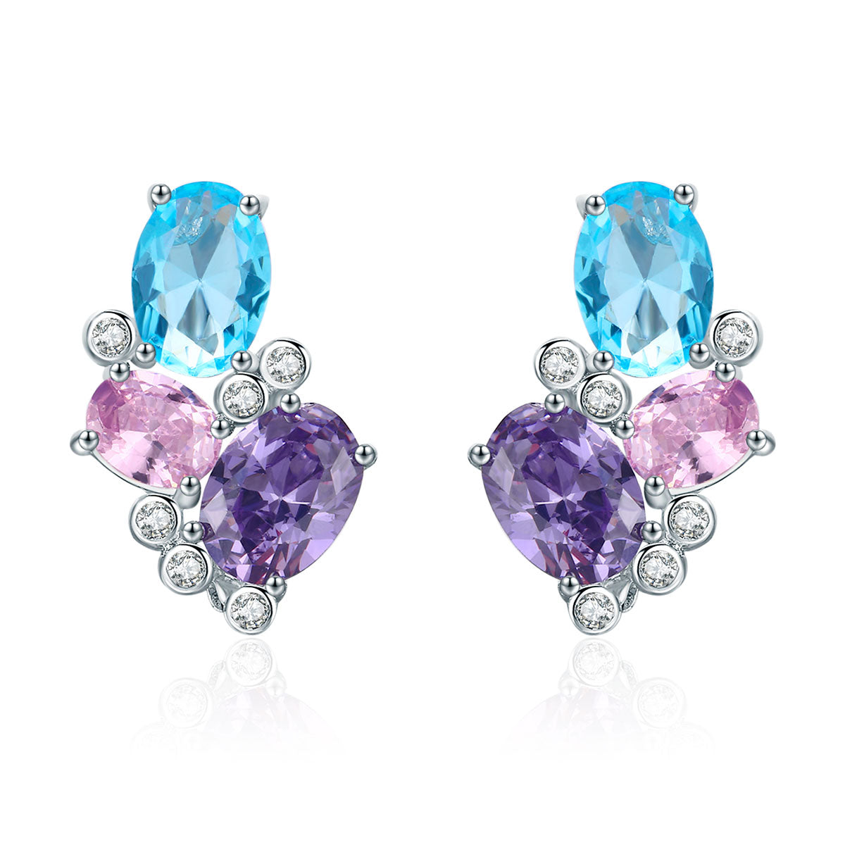 925 Sterling Silver Earrings with Transparent Glass, 1.6*1.1cm for Women