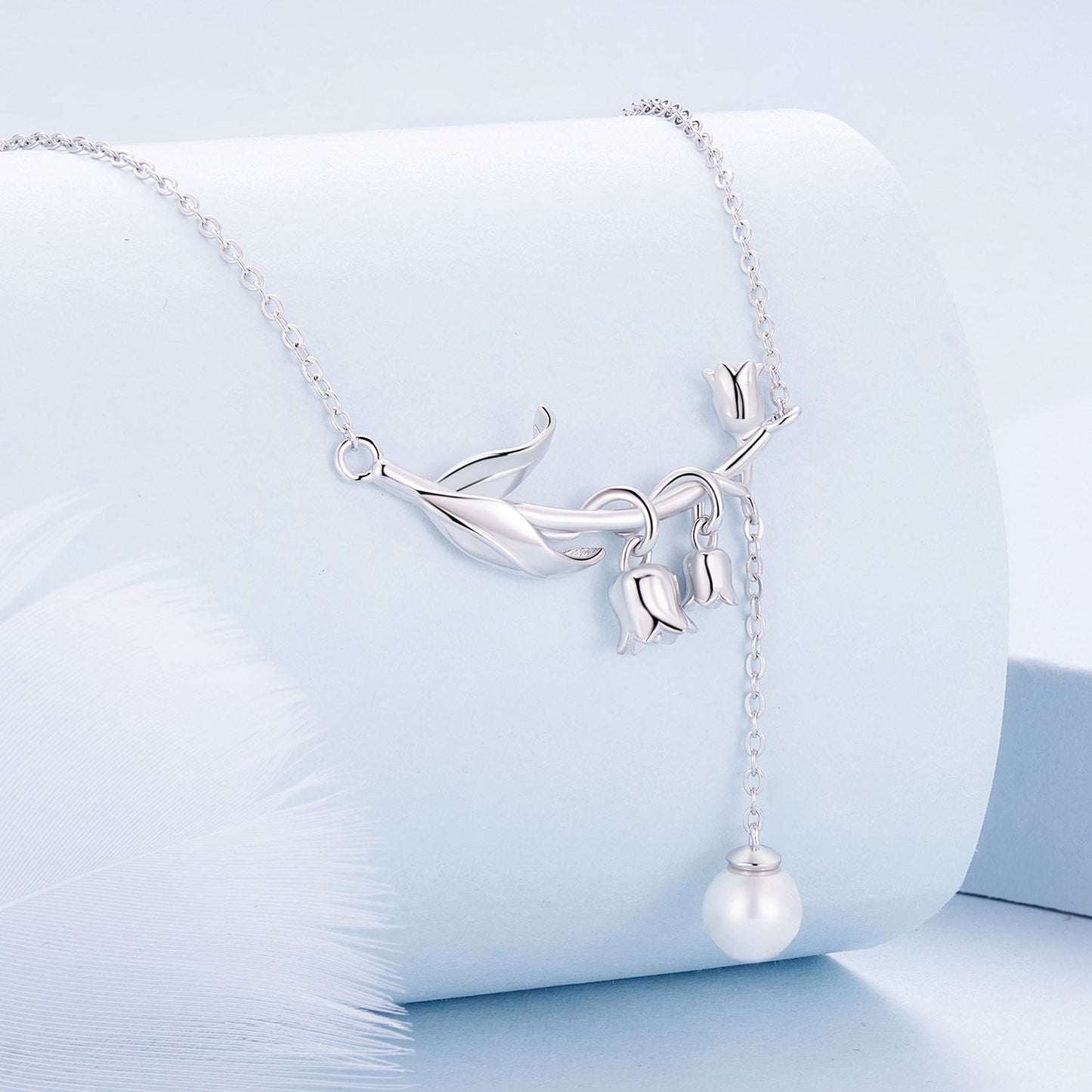 925 Sterling Silver Necklace with Quality Shell Pearl & Platinum Plating, 380mm Length for Women