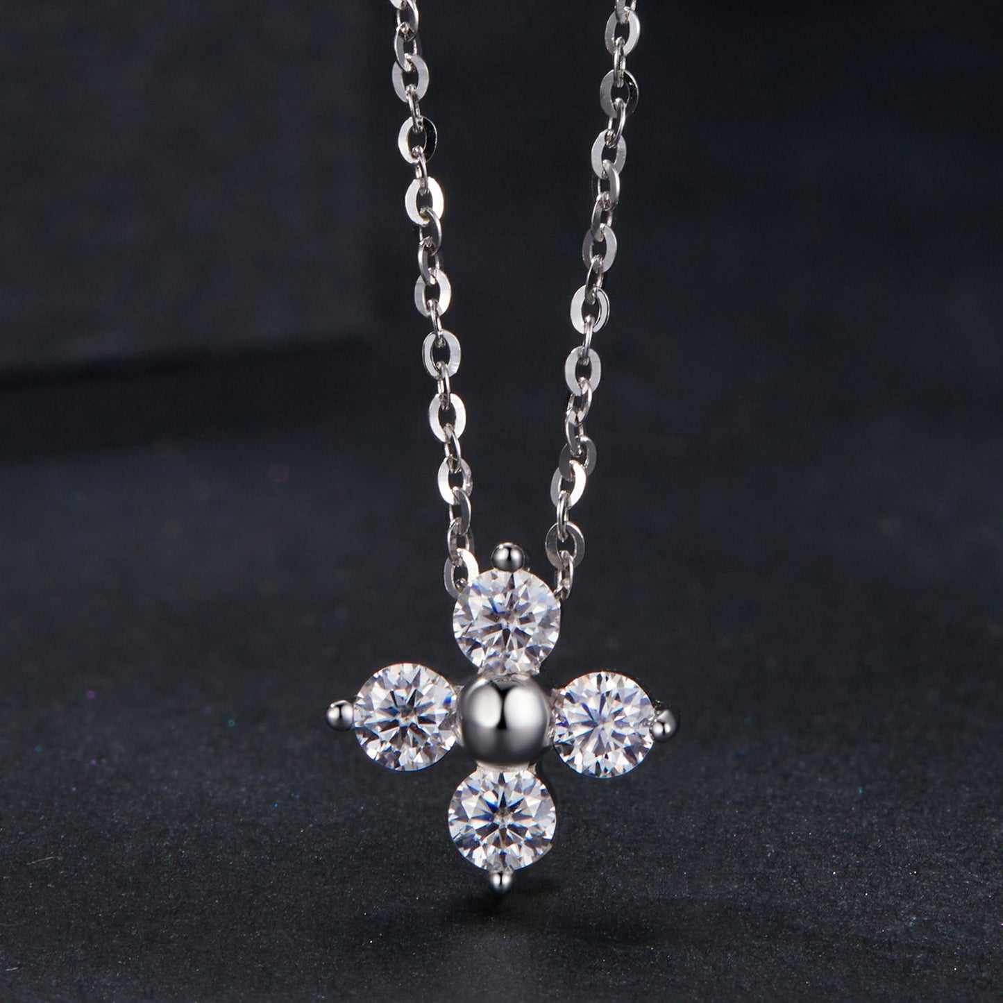925 Sterling Silver & White Gold Plated Moissanite Necklace 40+5cm for Women