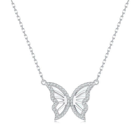 S925 Sterling Silver Plated Nacre & CZ Necklace, 40+5cm for Women
