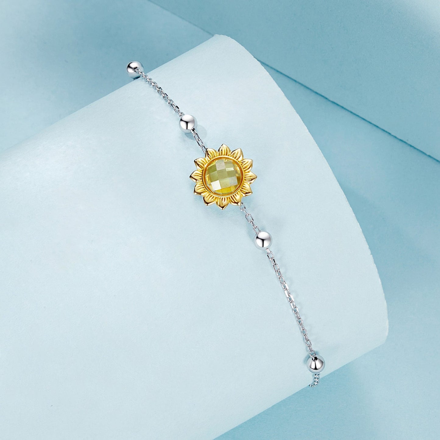 925 Sterling Silver White Gold Plated Bracelet with Transparent Glass Charm for Women
