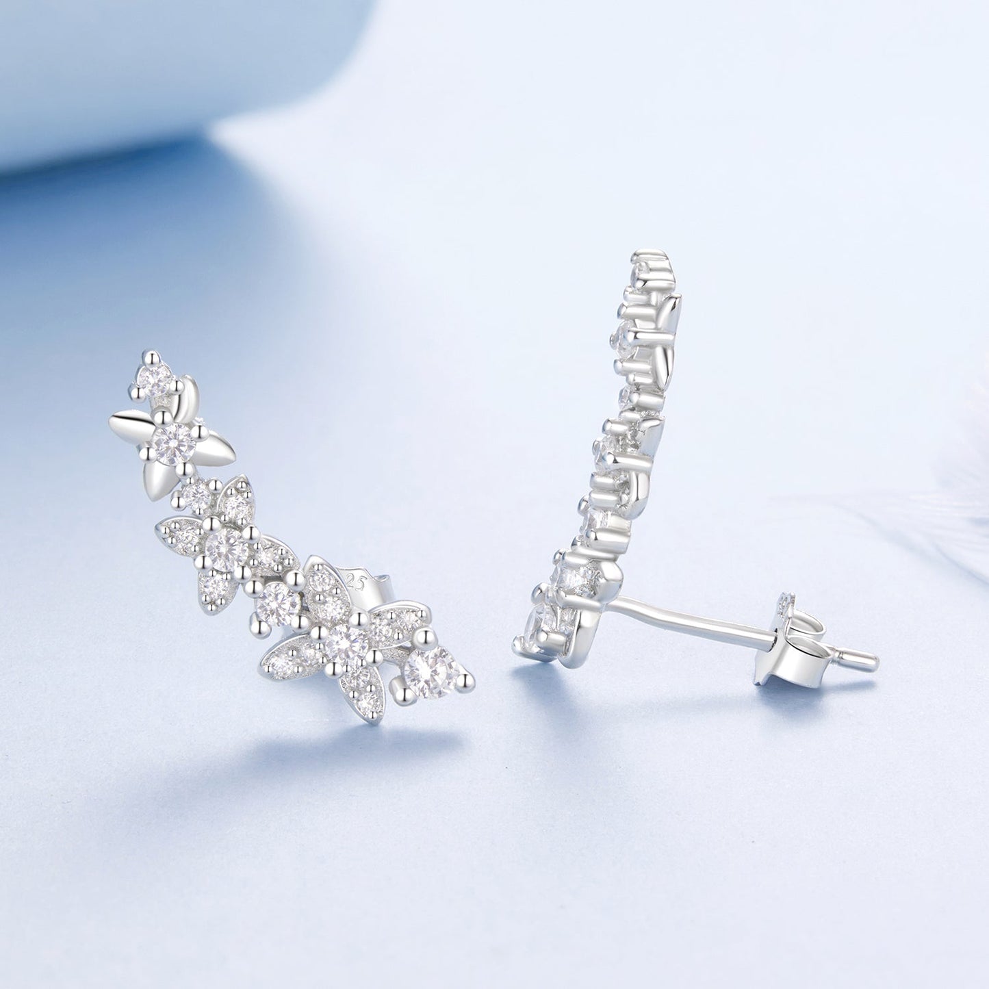 925 Sterling Silver White Gold Plated CZ Earrings 0.5*1.8cm for Women